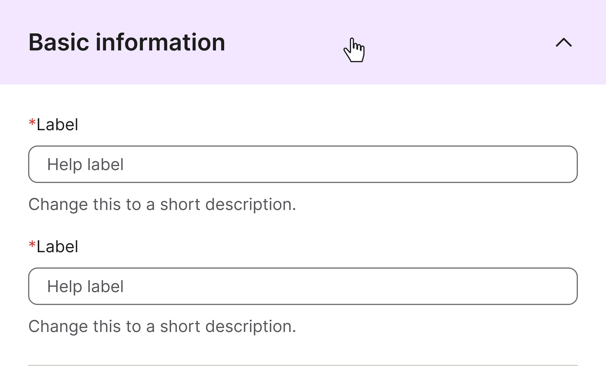 Expanded accordion row showing the surface/hover background on the header area while the cursor hovers over it