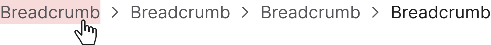 Breadcrumb item with the cursor over the full label — the entire text and its surrounding space is the clickable target