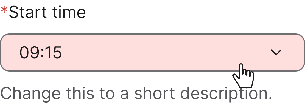 Time picker clickable area diagram showing the cursor over the full field width