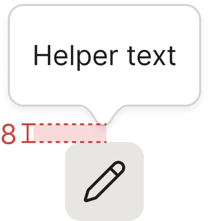 Tooltip specification showing the 8 px gap between the label and the arrow